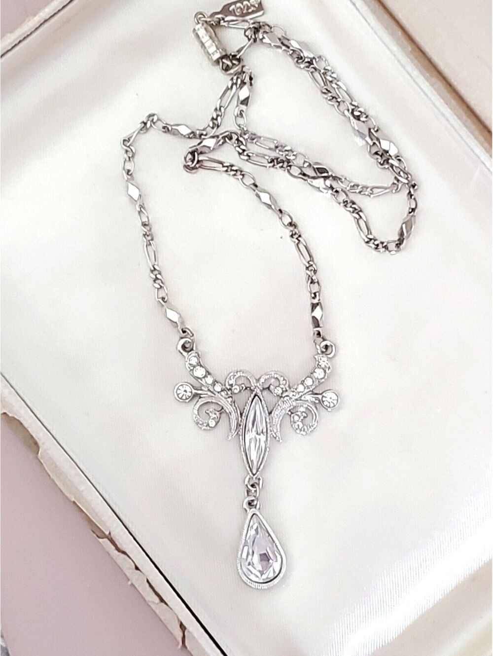 1928 Designer Crystal Teardrop Necklace